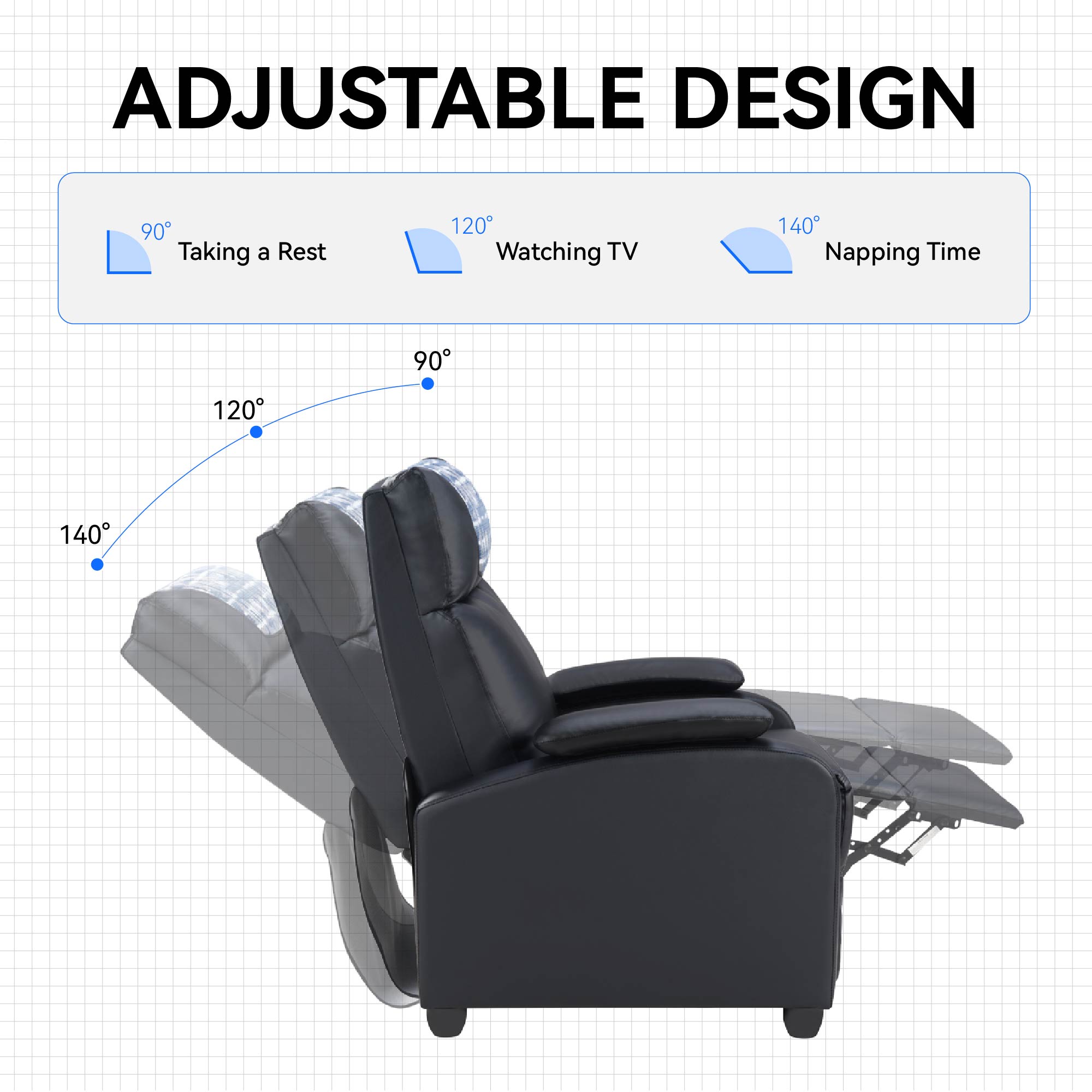 Recliner Chair, Classic and Traditional Manual Recliner Chair with Comfortable Arms and Back Single Sofa for Living Room, Black Recliner Chair, Classic and Traditional Manual Recliner Chair with Comfortable Arms and Back Single Sofa for Living Room, Black